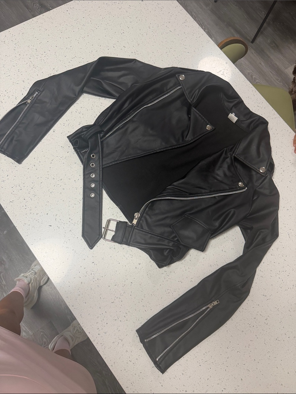 Fashion Nova Black Faux Leather Belted Moto Jacket